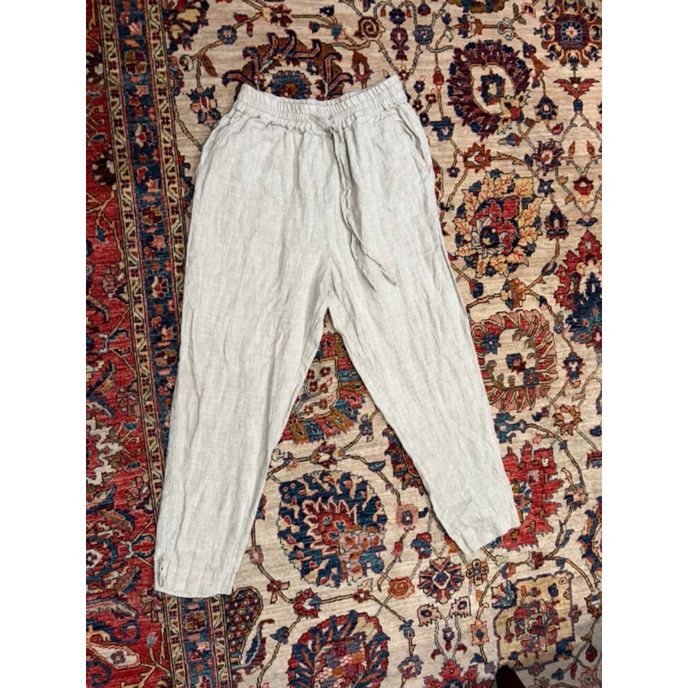 MagicLinen Linen Elastic Waist Pants Drawstring Relaxed Small